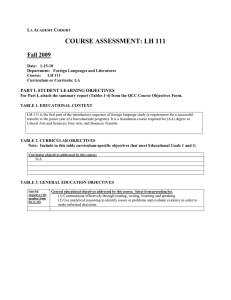 COURSE ASSESSMENT: LH 111 Fall 2009  L