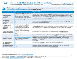 Blue Care Elect $150 Deductible Student Health Plan  Boston... This is only a summary