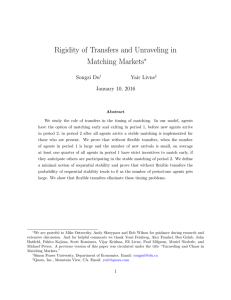 Rigidity of Transfers and Unraveling in Matching Markets ∗ Songzi Du