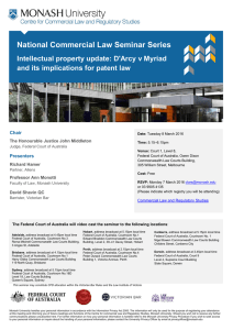 National Commercial Law Seminar Series  Intellectual property update: D'Arcy v Myriad