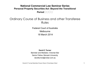 Ordinary Course of Business and other Transferee Rules