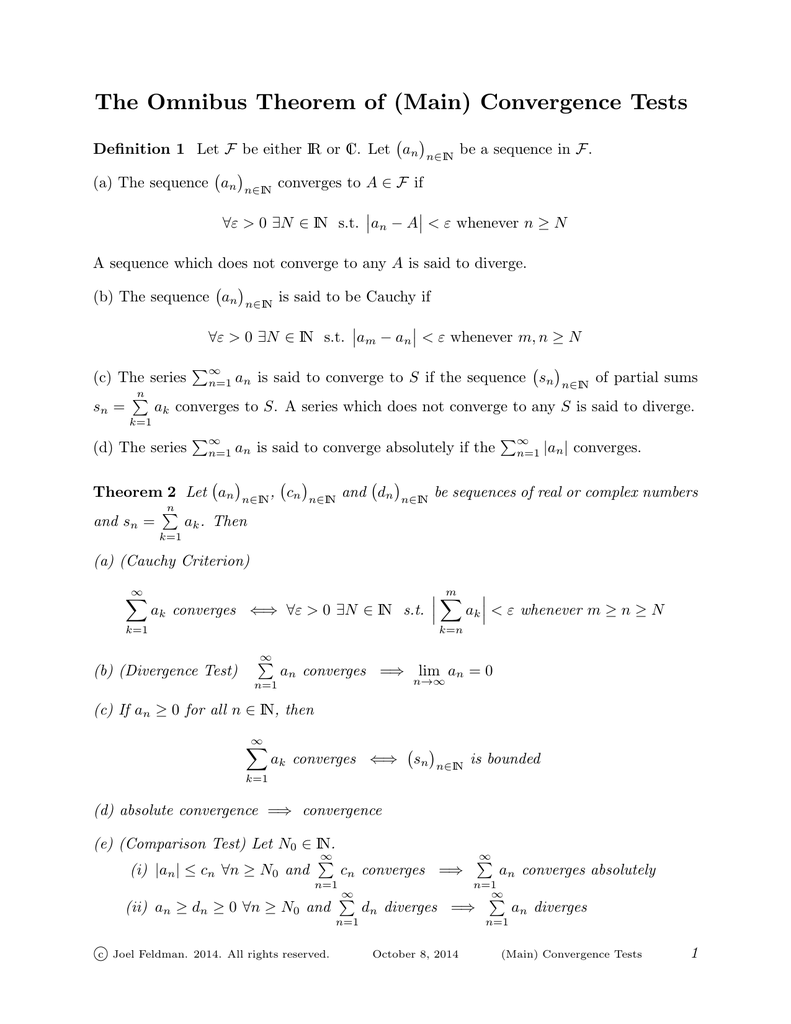 The Omnibus Theorem Of Main Convergence Tests