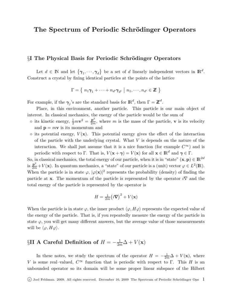 The Spectrum Of Periodic Schr¨ Odinger Operators