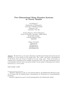 Two Dimensional Many Fermion Systems as Vector Models