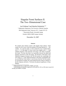 Singular Fermi Surfaces II. The Two–Dimensional Case Joel Feldman and Manfred Salmhofer