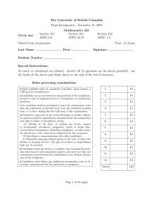 The University of British Columbia Final Examination - December 18, 2009