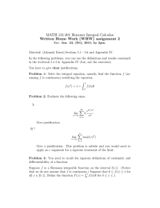 MATH 121:201 Honours Integral Calculus Written Home Work (WHW) assignment 2