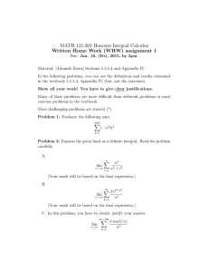 MATH 121:201 Honours Integral Calculus Written Home Work (WHW) assignment 1
