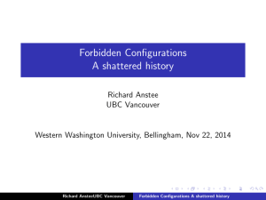 Forbidden Configurations A shattered history Richard Anstee UBC Vancouver
