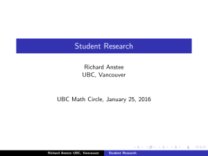 Student Research Richard Anstee UBC, Vancouver UBC Math Circle, January 25, 2016