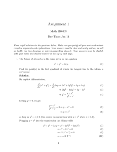 Assignment 1 Math 110-003 Due Thurs Jan 14