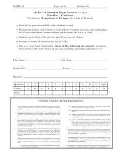 MATH 110 Page 1 of 13 Student-No.: MATH 110 December Exam