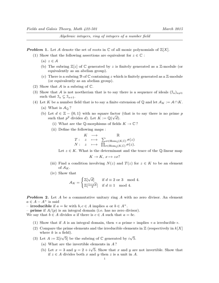 Problems On Ring Theory Avishek Adhikari 1 Problem Set | PDF | Ring  (Mathematics) | Integer