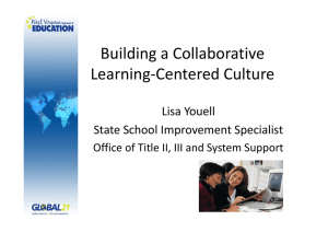 Building a Collaborative Learning-Centered Culture Lisa Youell State School Improvement Specialist