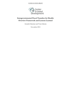 Intergovernmental Fiscal Transfers for Health: Overview Framework and Lessons Learned