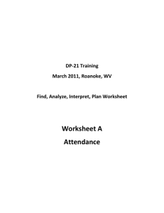 Worksheet A Attendance DP-21 Training March 2011, Roanoke, WV