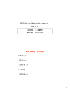 XHTML vs. HTML XHTML Validation IT350 Web and Internet Programming Fall 2006