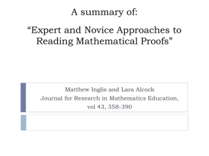 A summary of: “Expert and Novice Approaches to Reading Mathematical Proofs”