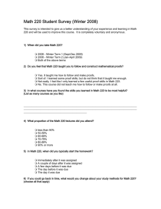 Math 220 Student Survey (Winter 2008)