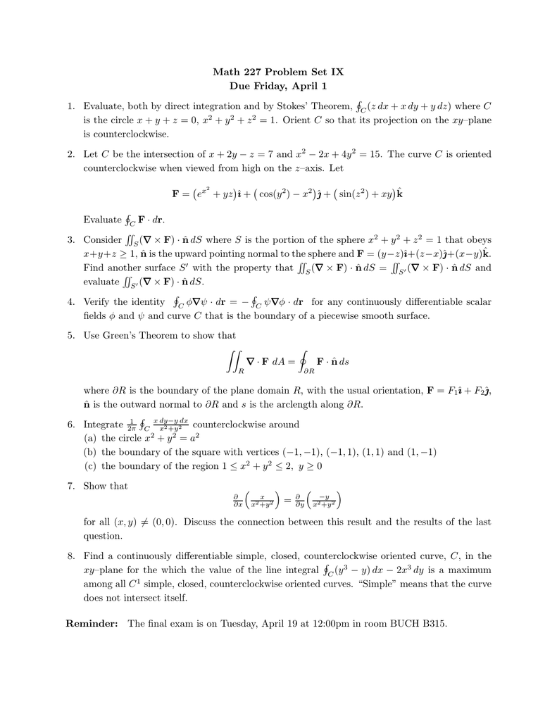 Math 227 Problem Set Ix Due Friday April 1 H