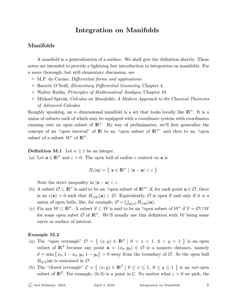 Integration On Manifolds Manifolds