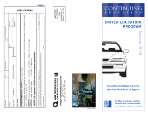DRIVER EDUCATION PROGRAM Summer 2016