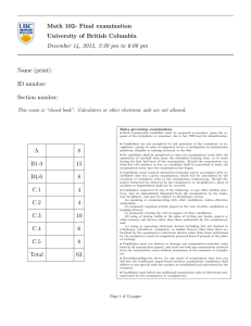 Math 102- Final examination University of British Columbia Name (print):