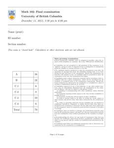 Math 102- Final examination University of British Columbia Name (print):