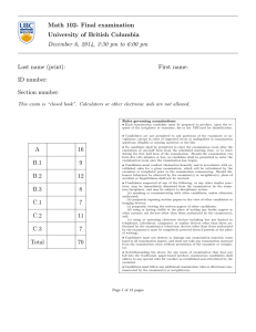 Math 102- Final examination University of British Columbia Last name (print):