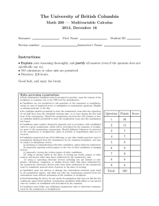 The University of British Columbia Math 200 — Multivariable Calculus Instructions