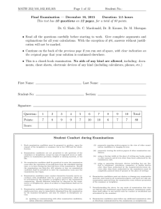 MATH 253/101,102,103,105 Page 1 of 12 Student-No.: Final Examination — December 16, 2015