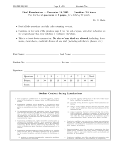 MATH 320/101 Page 1 of 9 Student-No.: Final Examination — December 19, 2015