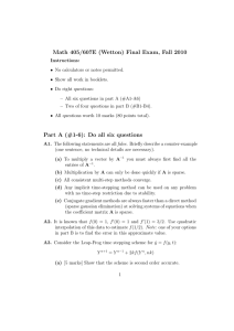 Math 405/607E (Wetton) Final Exam, Fall 2010