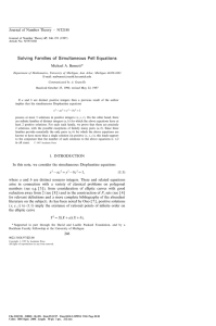 Solving Families of Simultaneous Pell Equations Michael A. Bennett*