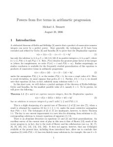 Powers from five terms in arithmetic progression 1 Introduction Michael A. Bennett