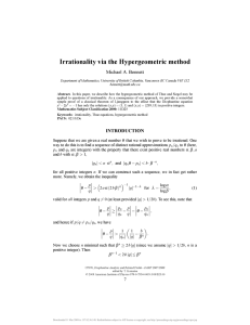 Irrationality via the Hypergeometric method Michael A. Bennett