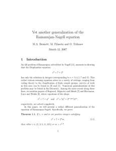 Yet another generalization of the Ramanujan-Nagell equation 1 Introduction