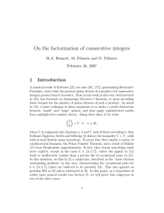 On the factorization of consecutive integers 1 Introduction