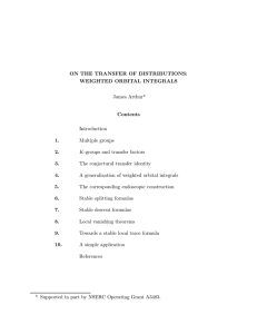 ON THE TRANSFER OF DISTRIBUTIONS: WEIGHTED ORBITAL INTEGRALS James Arthur* Contents