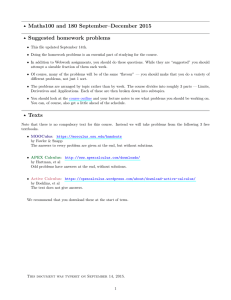 Ĳ Maths100 and 180 September–December 2015 Ĳ Suggested homework problems