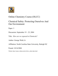 Online Chemistry Course (OLCC) Chemical Safety: Protecting Ourselves And Our Environment