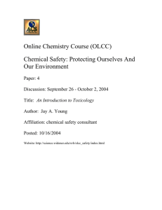 Online Chemistry Course (OLCC) Chemical Safety: Protecting Ourselves And Our Environment