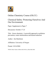 Online Chemistry Course (OLCC) Chemical Safety: Protecting Ourselves And Our Environment