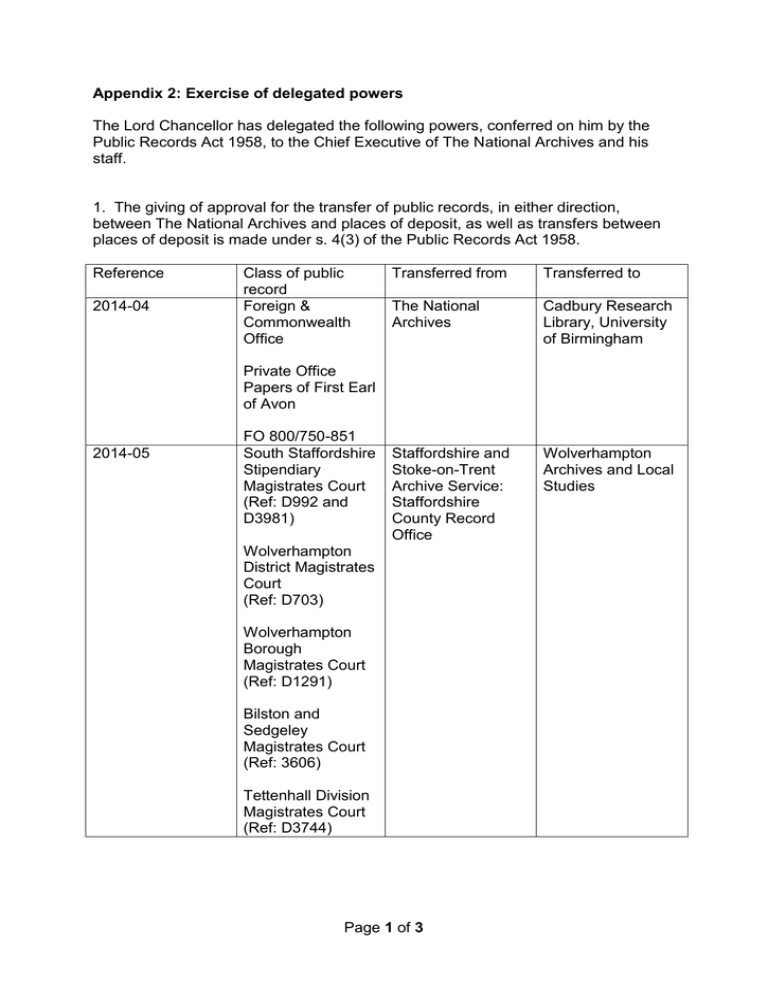 The Lord Chancellor Has Delegated The Following Powers Conferred On