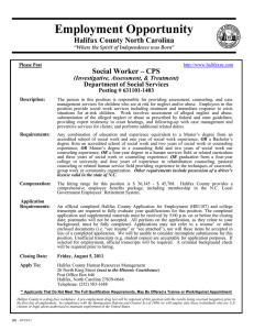 Employment Opportunity Halifax County North Carolina Social Worker – CPS