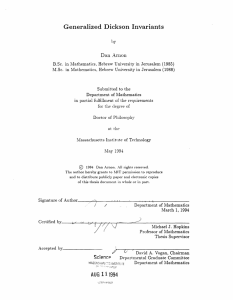 Generalized Dickson Invariants Dan Arnon