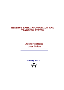 RESERVE BANK INFORMATION AND TRANSFER SYSTEM Authorisations