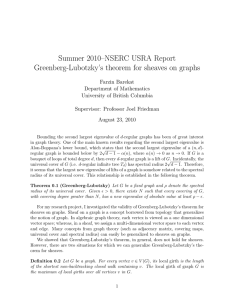 Summer 2010–NSERC USRA Report Greenberg-Lubotzky’s theorem for sheaves on graphs