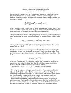 Summer 2009‐NSERC USRA Report‐ Zion Au  Zeta Function and the Girth Problem    In this summer, I worked with Dr. Friedman, and studied the Ihara Zeta Function. 