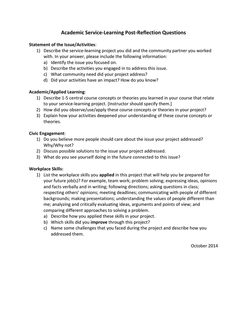 Service learning essay questions